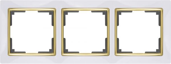 Рамка на 3 поста /WL03-Frame-03-white/GD (белый/золото)