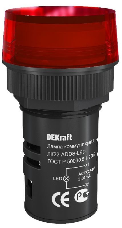 Лампа коммутационная ЛК22-ADDS-RED-LED-24 /25066DEK/