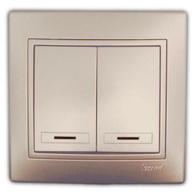 Выключатель двойной с подсветкой жемчужно-белый перламутр Мира 701-3030-112