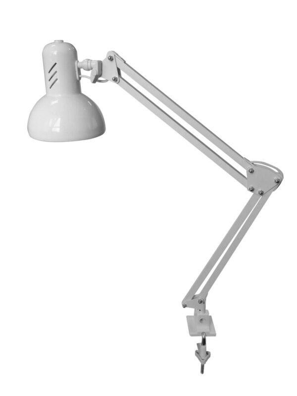 НТО-12 (белый, настольный светильник на струбцине, металлический пантограф 70см, 60Вт, Е27)