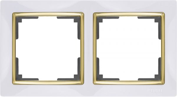 Рамка на 2 поста /WL03-Frame-02-white-GD (белый/золото)